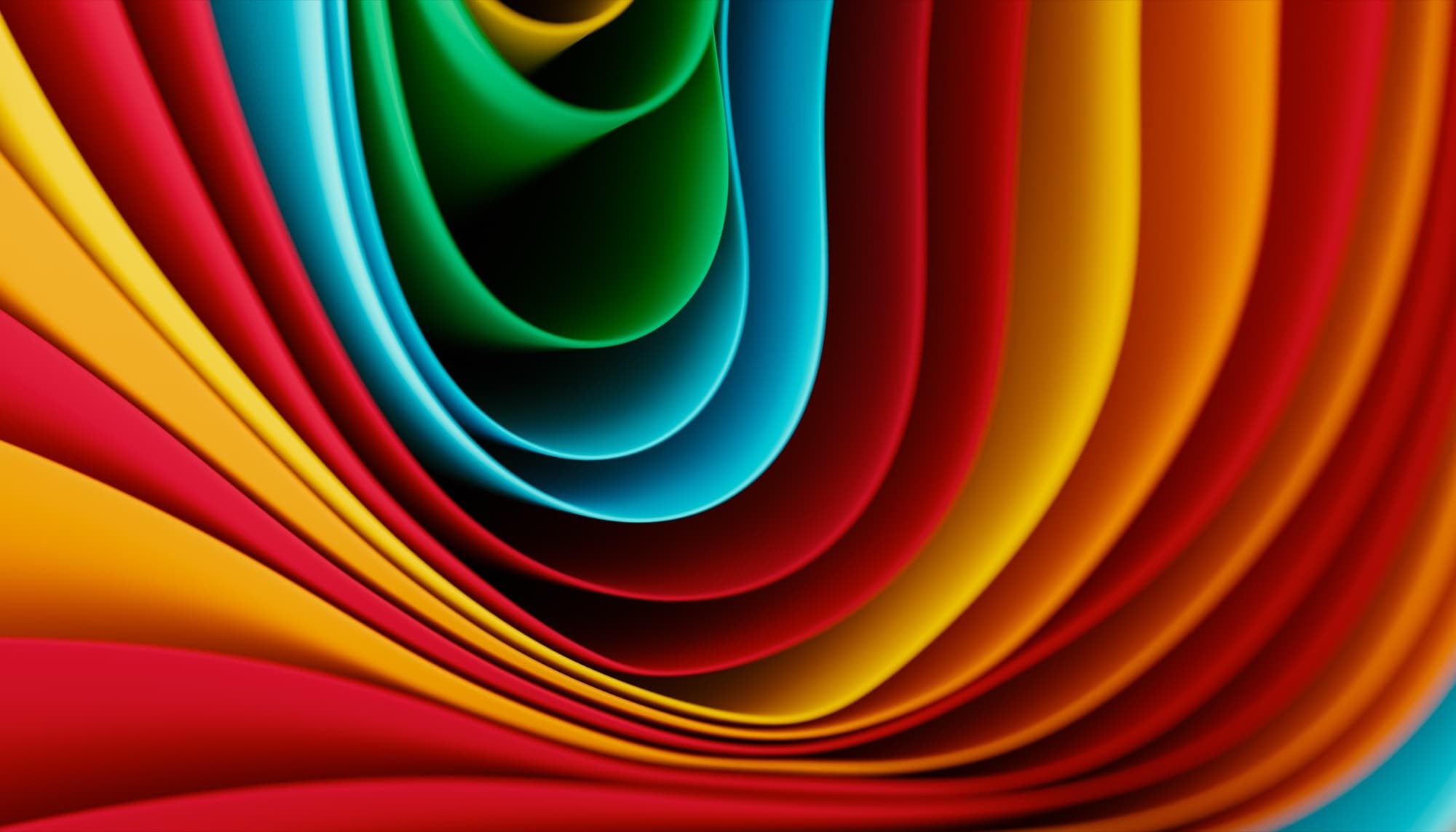 Pliegues de color en rojo, naranja, amarillo, verde y cian fundiéndose entre sí